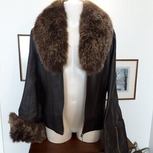 Lambskin Bomber Jacket with Genuine fur collar and fur inside cuffs - Sz. 10
